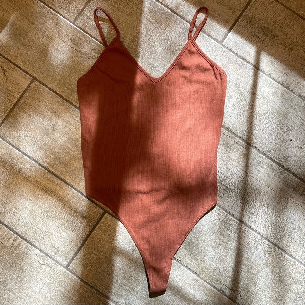 Rust Orange Rib Knit Bodysuit